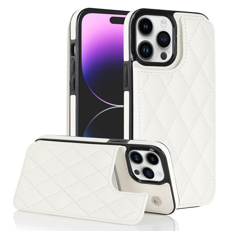 For iPhone 14 Pro Max Double Buckle Rhombic PU Leather Phone Case