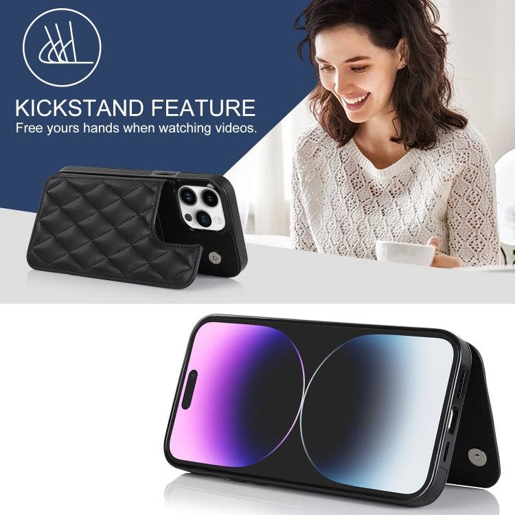 For iPhone 14 Pro Max Double Buckle Rhombic PU Leather Phone Case