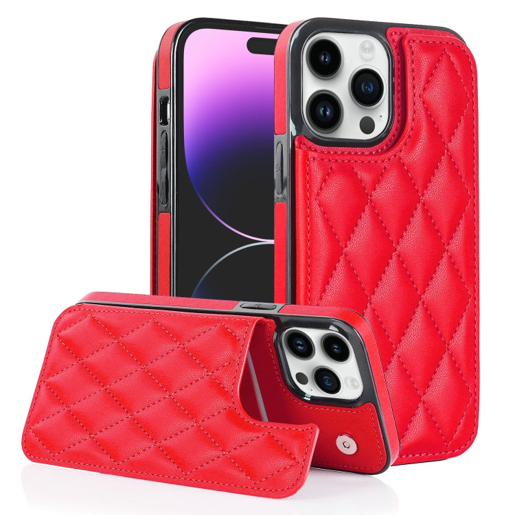 For iPhone 14 Pro Max Double Buckle Rhombic PU Leather Phone Case