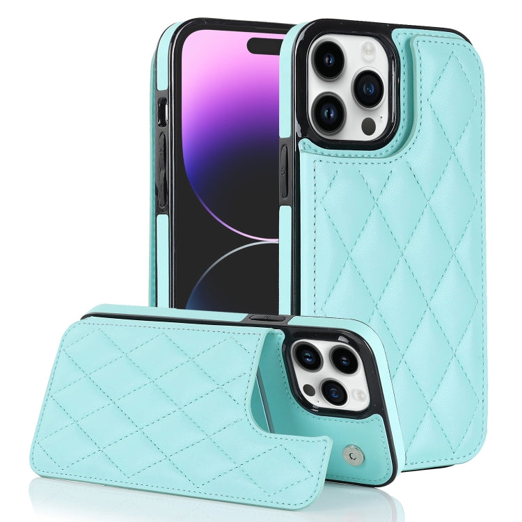 For iPhone 14 Pro Max Double Buckle Rhombic PU Leather Phone Case