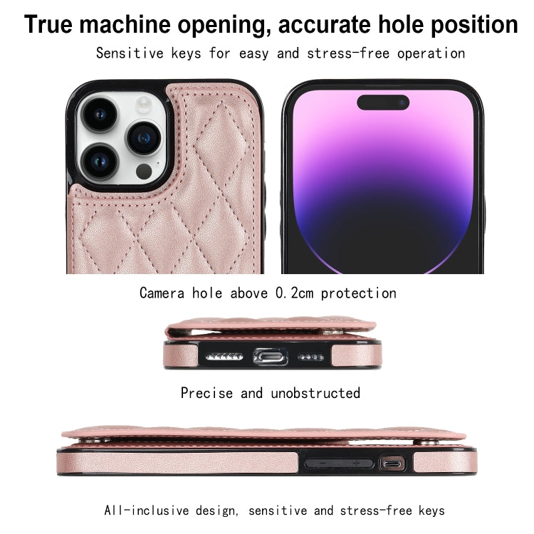 For iPhone 14 Pro Max Double Buckle Rhombic PU Leather Phone Case