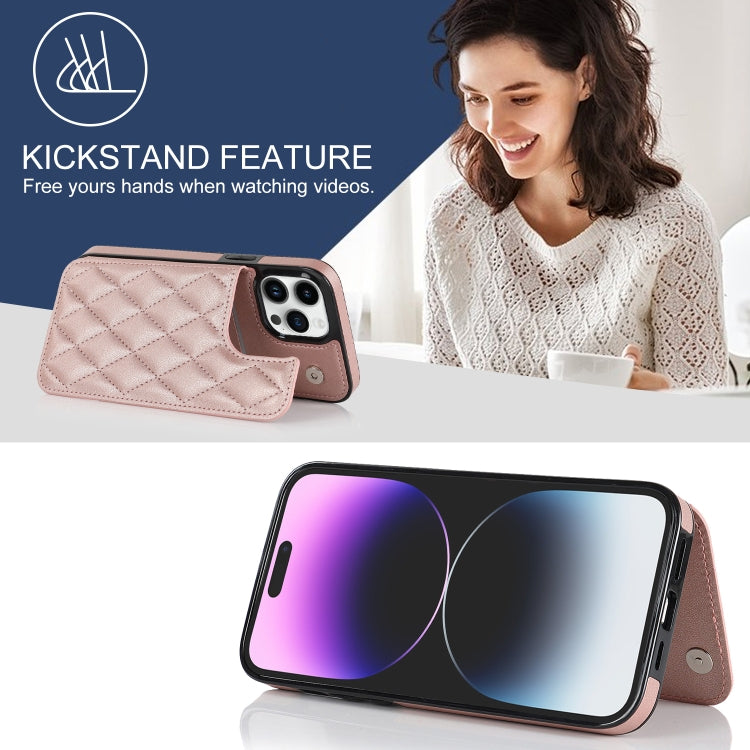 For iPhone 14 Pro Max Double Buckle Rhombic PU Leather Phone Case
