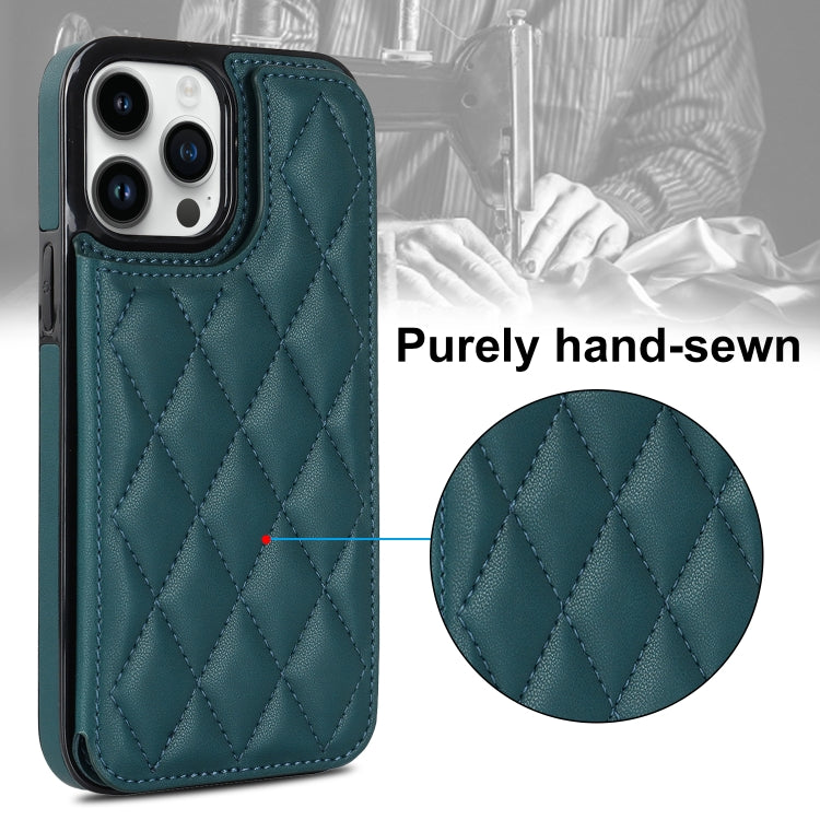 For iPhone 14 Pro Max Double Buckle Rhombic PU Leather Phone Case