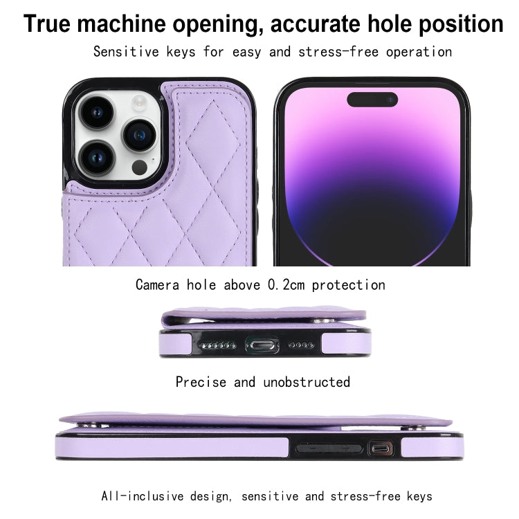 For iPhone 14 Pro Max Double Buckle Rhombic PU Leather Phone Case