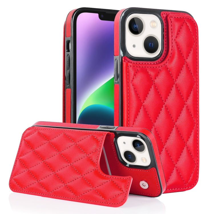 For iPhone 13 Double Buckle Rhombic PU Leather Phone Case