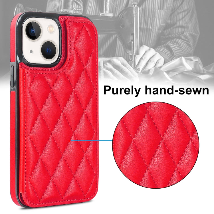 For iPhone 13 Double Buckle Rhombic PU Leather Phone Case