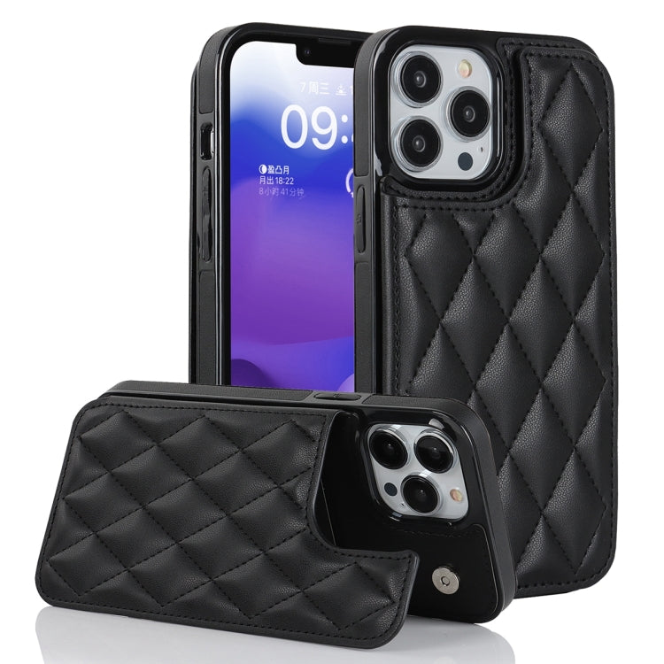 For iPhone 13 Pro Double Buckle Rhombic PU Leather Phone Case
