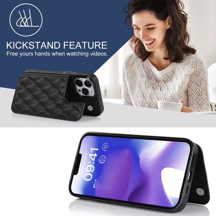 For iPhone 13 Pro Double Buckle Rhombic PU Leather Phone Case