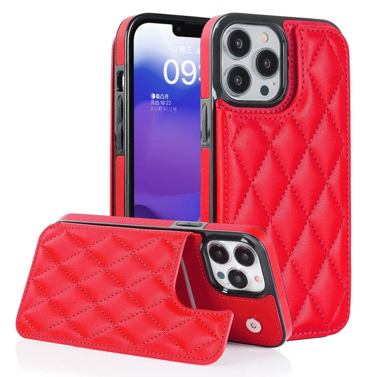 For iPhone 13 Pro Double Buckle Rhombic PU Leather Phone Case
