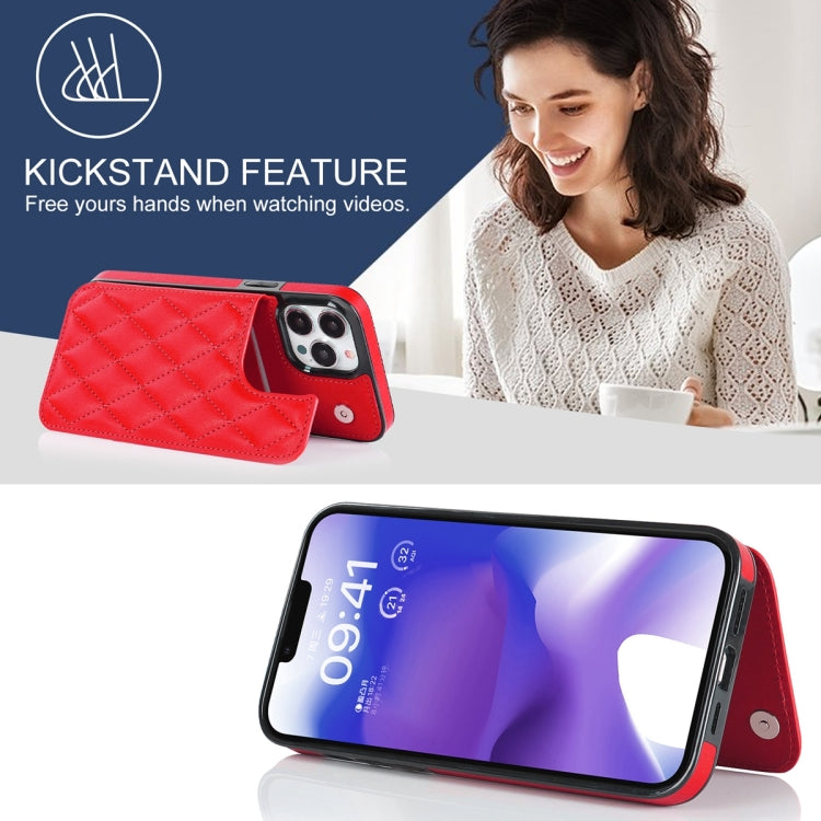 For iPhone 13 Pro Double Buckle Rhombic PU Leather Phone Case