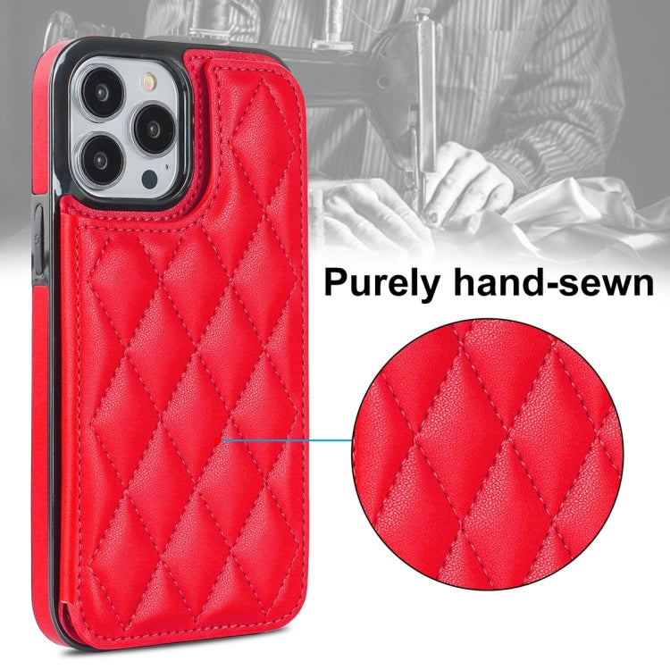 For iPhone 13 Pro Double Buckle Rhombic PU Leather Phone Case