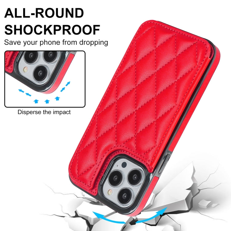 For iPhone 13 Pro Double Buckle Rhombic PU Leather Phone Case