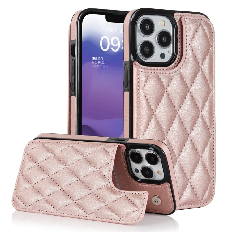 For iPhone 13 Pro Double Buckle Rhombic PU Leather Phone Case