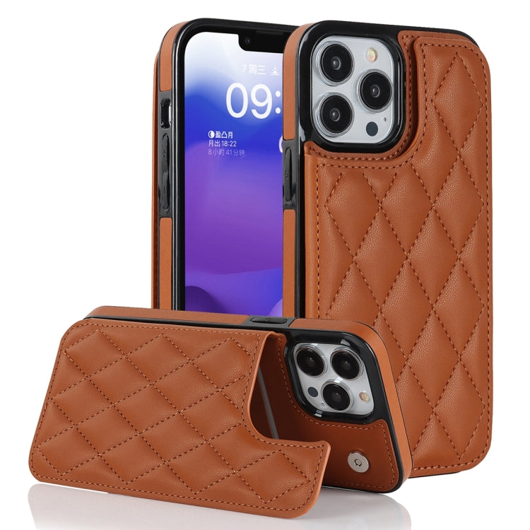 For iPhone 13 Pro Double Buckle Rhombic PU Leather Phone Case
