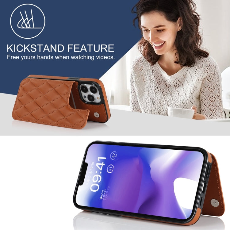For iPhone 13 Pro Double Buckle Rhombic PU Leather Phone Case