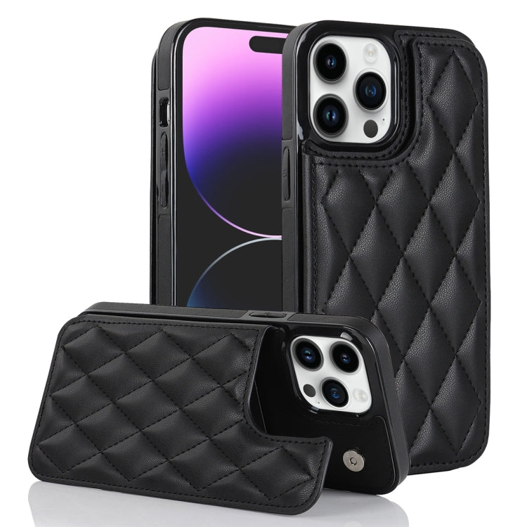 For iPhone 13 Pro Max Double Buckle Rhombic PU Leather Phone Case