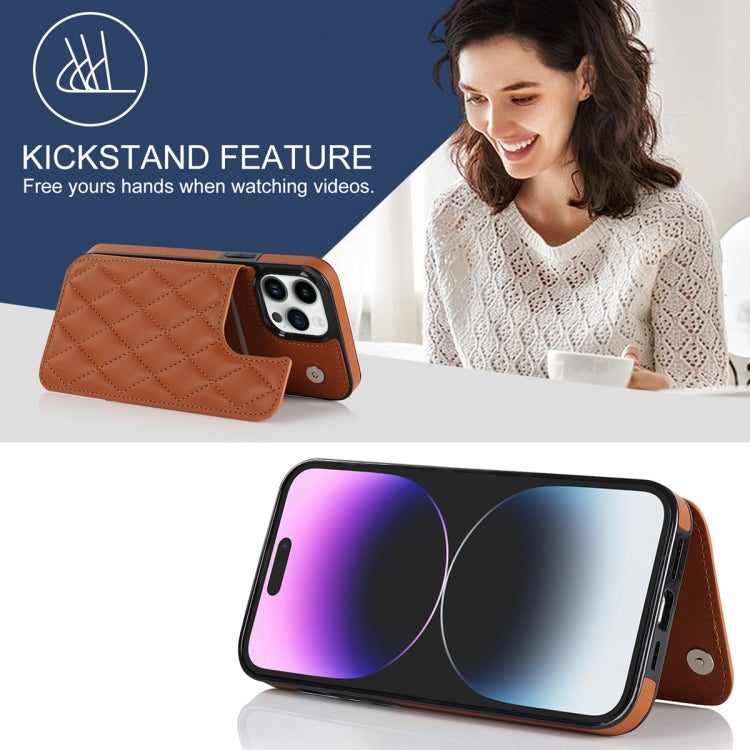 For iPhone 13 Pro Max Double Buckle Rhombic PU Leather Phone Case