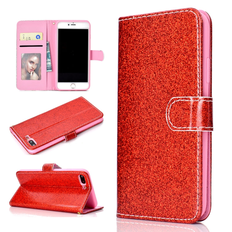 For iPhone 7 Plus Glitter Powder Horizontal Flip Leather Case with Card Slots & Holder & Photo Frame & Wallet