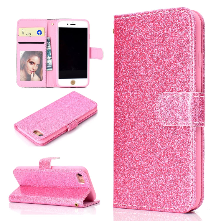 For iPhone 8 Glitter Powder Horizontal Flip Leather Case with Card Slots & Holder & Photo Frame & Wallet