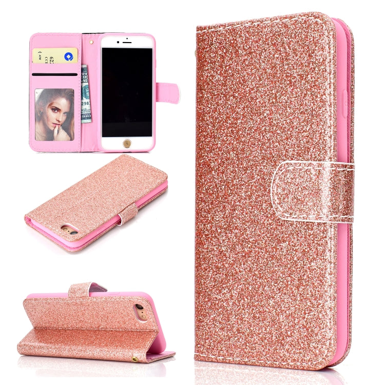 For iPhone 8 Glitter Powder Horizontal Flip Leather Case with Card Slots & Holder & Photo Frame & Wallet