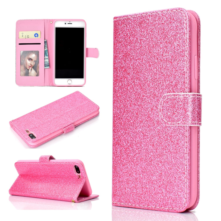 For iPhone 8 Plus Glitter Powder Horizontal Flip Leather Case with Card Slots & Holder & Photo Frame & Wallet