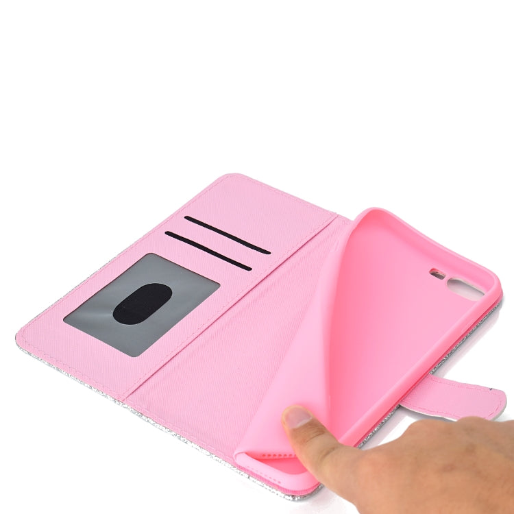 For iPhone 8 Plus Glitter Powder Horizontal Flip Leather Case with Card Slots & Holder & Photo Frame & Wallet