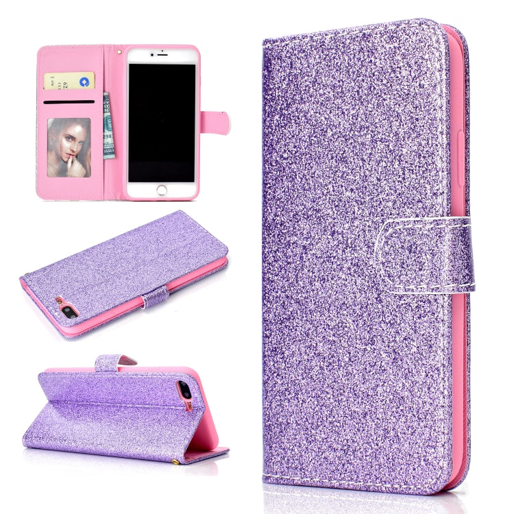 For iPhone 8 Plus Glitter Powder Horizontal Flip Leather Case with Card Slots & Holder & Photo Frame & Wallet