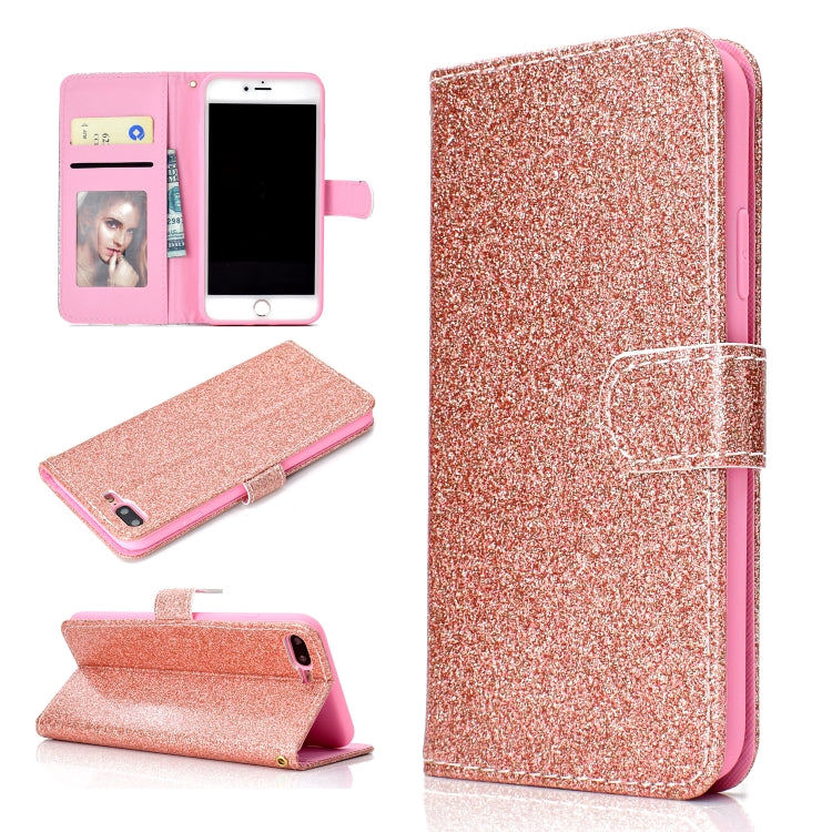 For iPhone 8 Plus Glitter Powder Horizontal Flip Leather Case with Card Slots & Holder & Photo Frame & Wallet