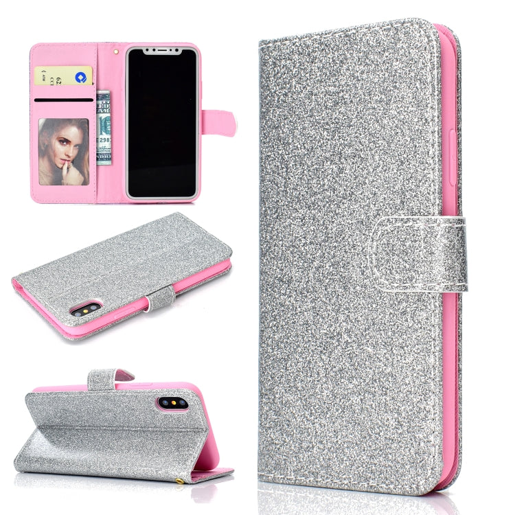 Fro iPhone X Glitter Powder Horizontal Flip Leather Case with Card Slots & Holder & Photo Frame & Wallet