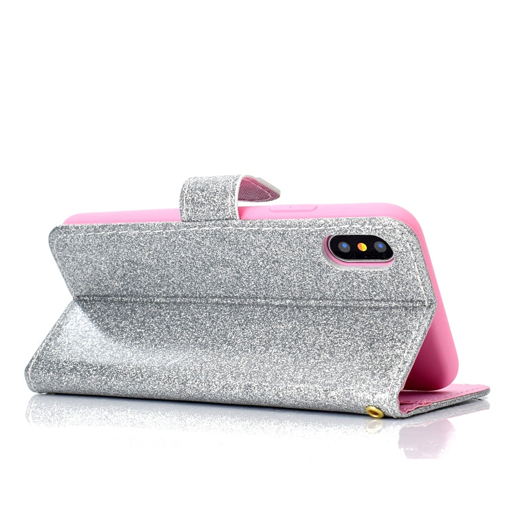 Fro iPhone X Glitter Powder Horizontal Flip Leather Case with Card Slots & Holder & Photo Frame & Wallet