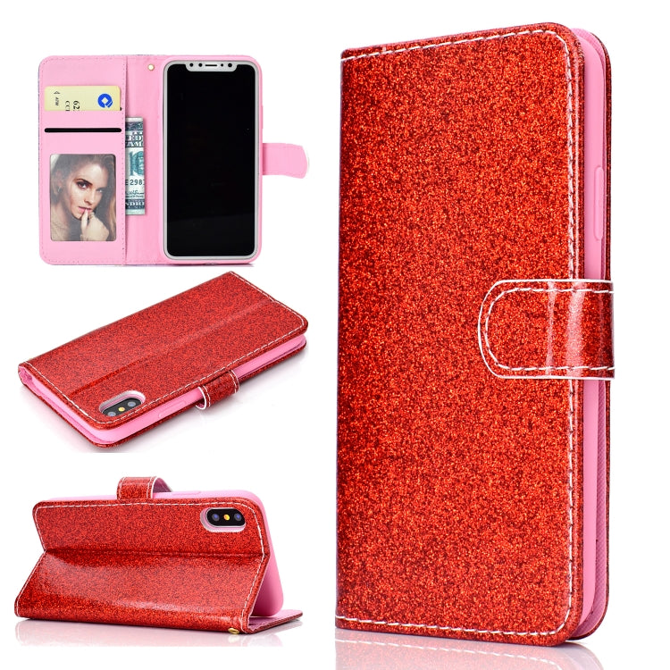 Fro iPhone X Glitter Powder Horizontal Flip Leather Case with Card Slots & Holder & Photo Frame & Wallet