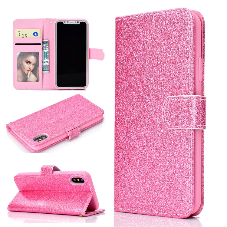 Fro iPhone X Glitter Powder Horizontal Flip Leather Case with Card Slots & Holder & Photo Frame & Wallet