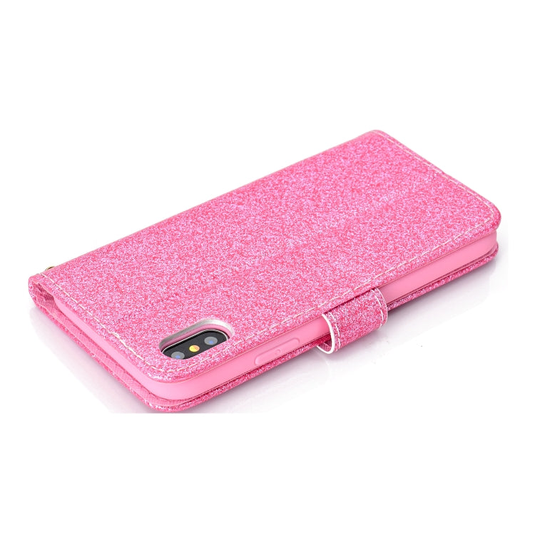 Fro iPhone X Glitter Powder Horizontal Flip Leather Case with Card Slots & Holder & Photo Frame & Wallet