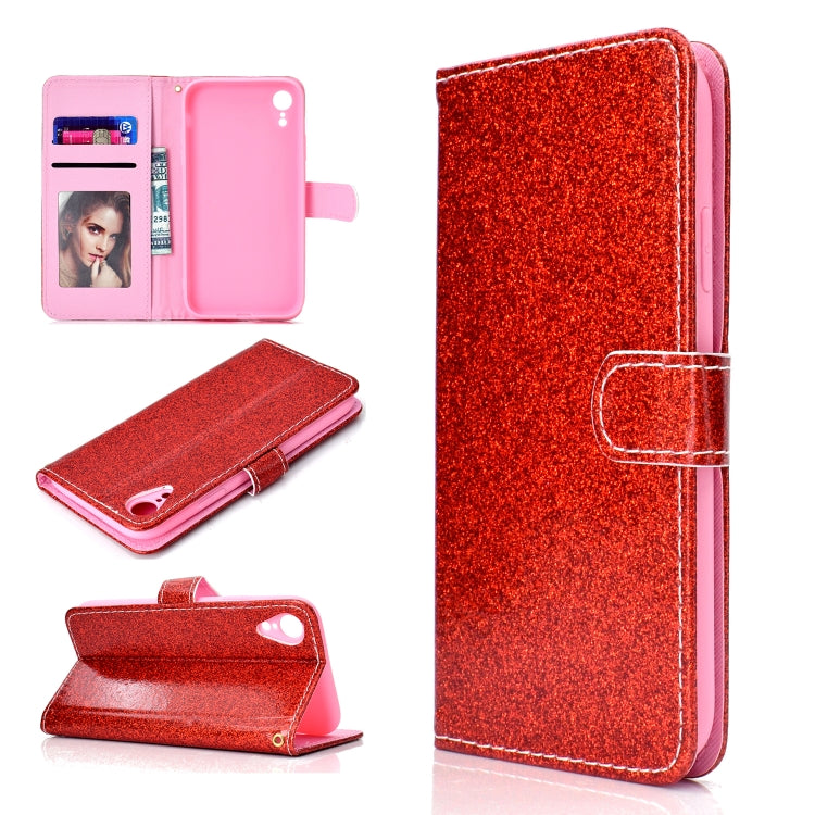 For iPhone XR Glitter Powder Horizontal Flip Leather Case with Card Slots & Holder & Photo Frame & Wallet