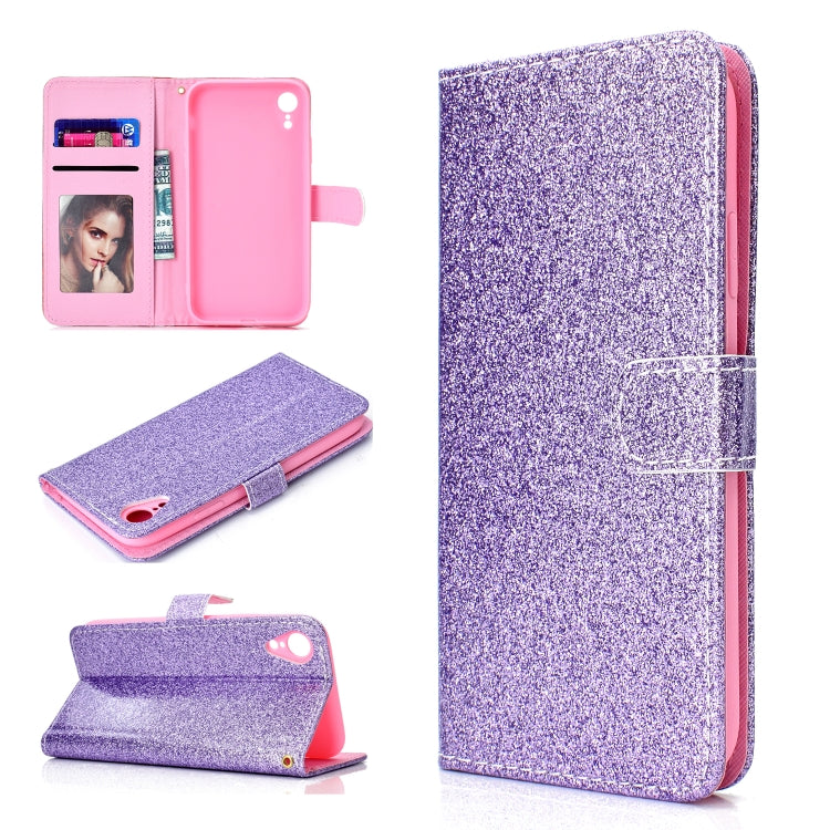 For iPhone XR Glitter Powder Horizontal Flip Leather Case with Card Slots & Holder & Photo Frame & Wallet