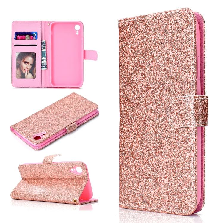 For iPhone XR Glitter Powder Horizontal Flip Leather Case with Card Slots & Holder & Photo Frame & Wallet