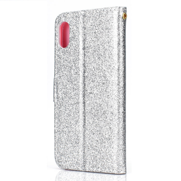 For iPhone XS Glitter Powder Horizontal Flip Leather Case with Card Slots & Holder & Photo Frame & Wallet