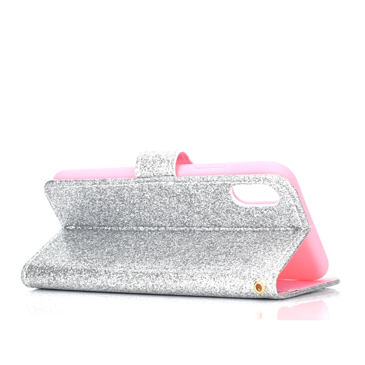 For iPhone XS Glitter Powder Horizontal Flip Leather Case with Card Slots & Holder & Photo Frame & Wallet