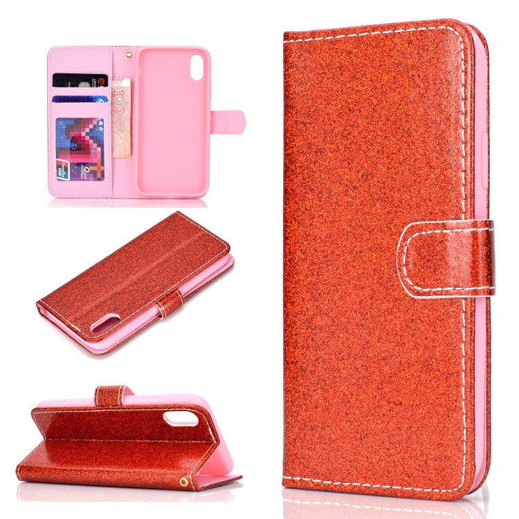For iPhone XS Glitter Powder Horizontal Flip Leather Case with Card Slots & Holder & Photo Frame & Wallet