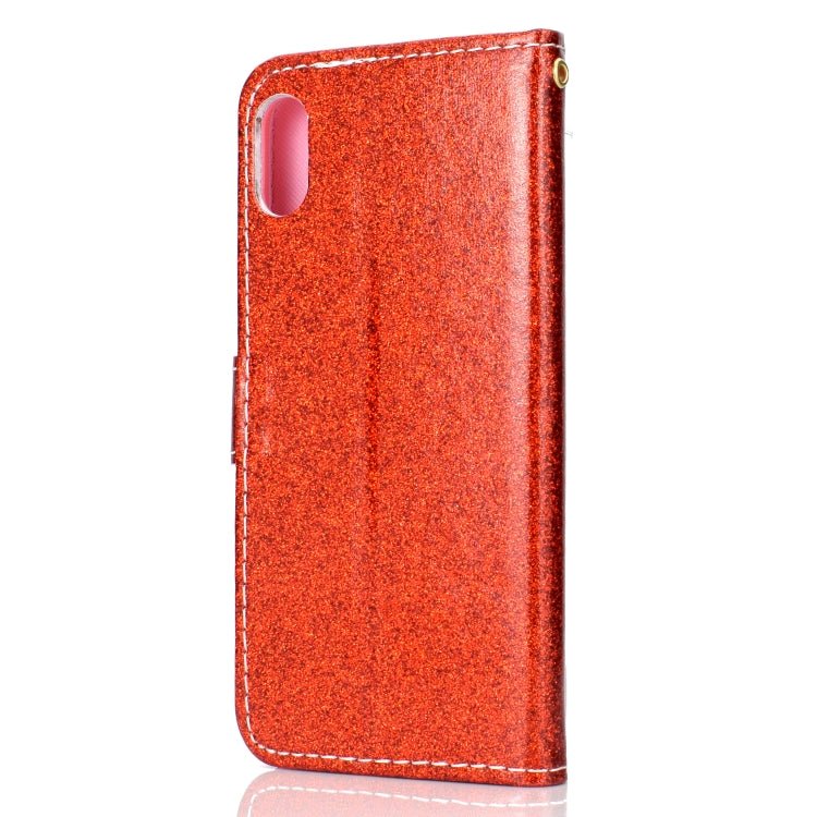 For iPhone XS Glitter Powder Horizontal Flip Leather Case with Card Slots & Holder & Photo Frame & Wallet