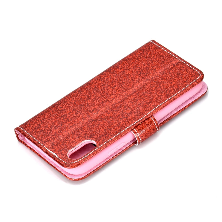 For iPhone XS Glitter Powder Horizontal Flip Leather Case with Card Slots & Holder & Photo Frame & Wallet