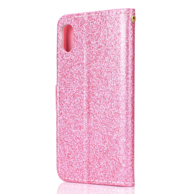 For iPhone XS Glitter Powder Horizontal Flip Leather Case with Card Slots & Holder & Photo Frame & Wallet