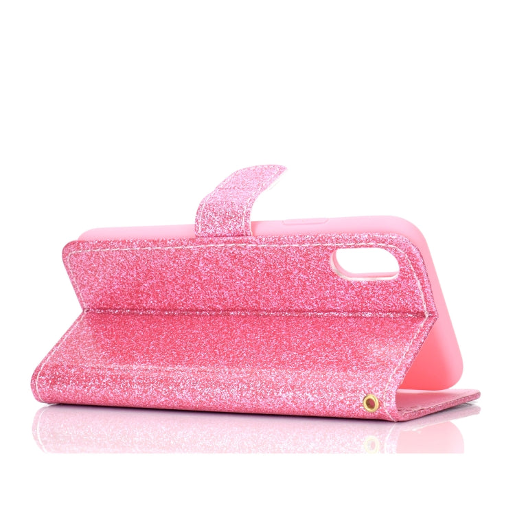 For iPhone XS Glitter Powder Horizontal Flip Leather Case with Card Slots & Holder & Photo Frame & Wallet