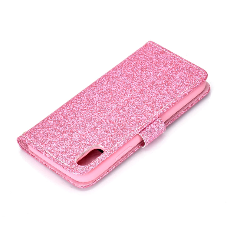 For iPhone XS Glitter Powder Horizontal Flip Leather Case with Card Slots & Holder & Photo Frame & Wallet
