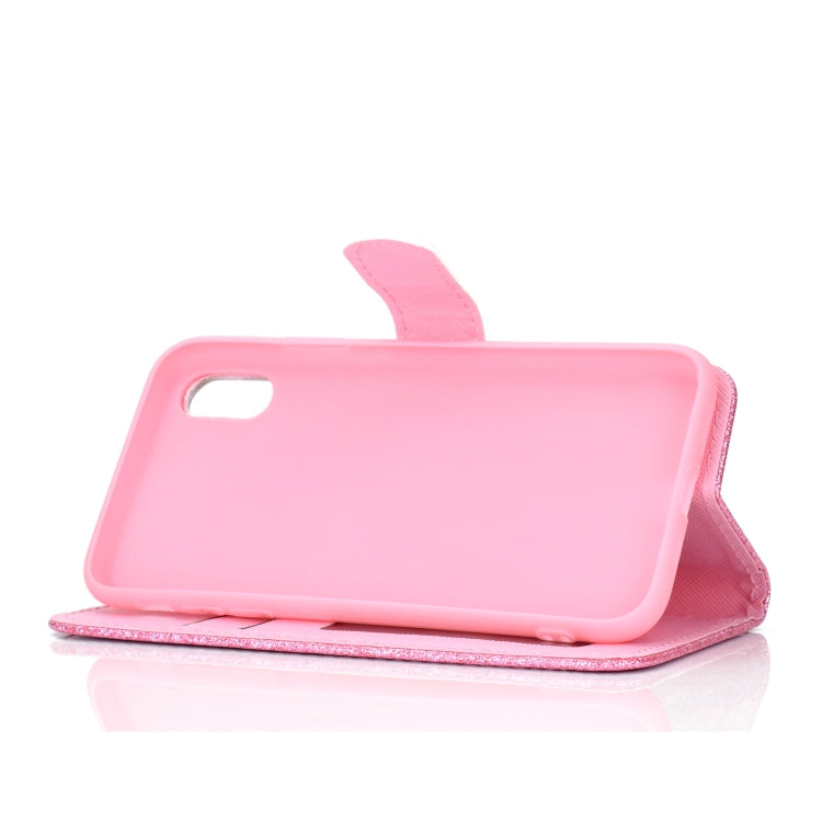 For iPhone XS Glitter Powder Horizontal Flip Leather Case with Card Slots & Holder & Photo Frame & Wallet