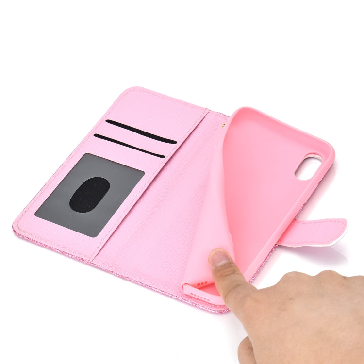 For iPhone XS Glitter Powder Horizontal Flip Leather Case with Card Slots & Holder & Photo Frame & Wallet