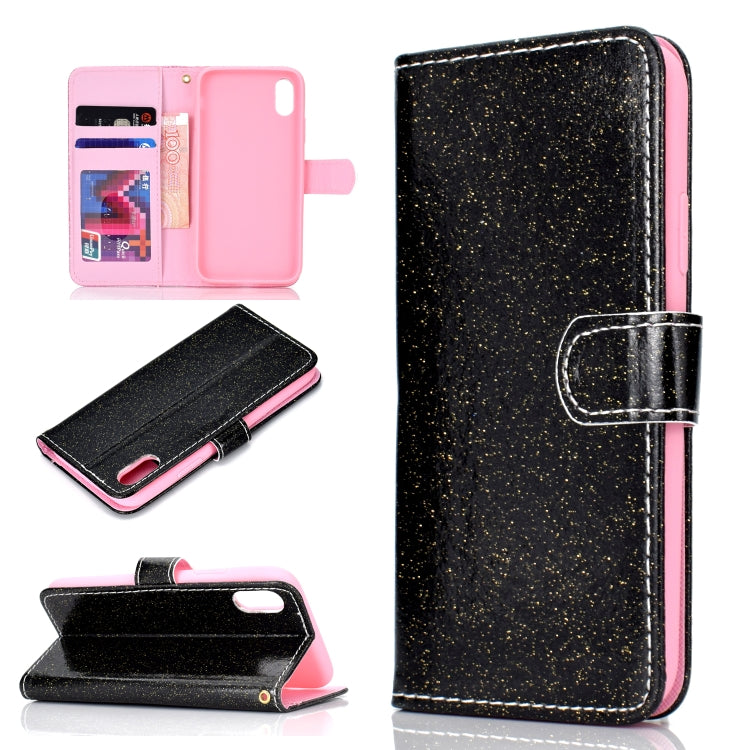 For iPhone XS Glitter Powder Horizontal Flip Leather Case with Card Slots & Holder & Photo Frame & Wallet