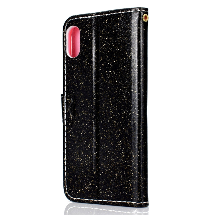 For iPhone XS Glitter Powder Horizontal Flip Leather Case with Card Slots & Holder & Photo Frame & Wallet