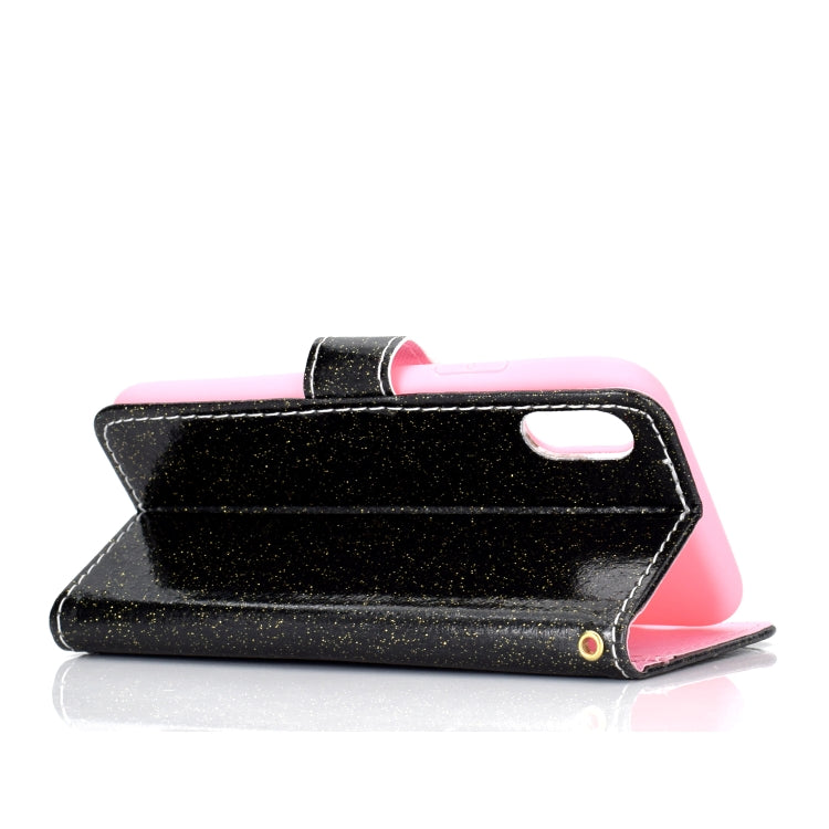 For iPhone XS Glitter Powder Horizontal Flip Leather Case with Card Slots & Holder & Photo Frame & Wallet