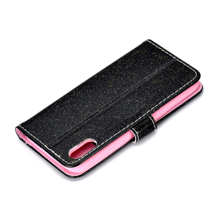 For iPhone XS Glitter Powder Horizontal Flip Leather Case with Card Slots & Holder & Photo Frame & Wallet